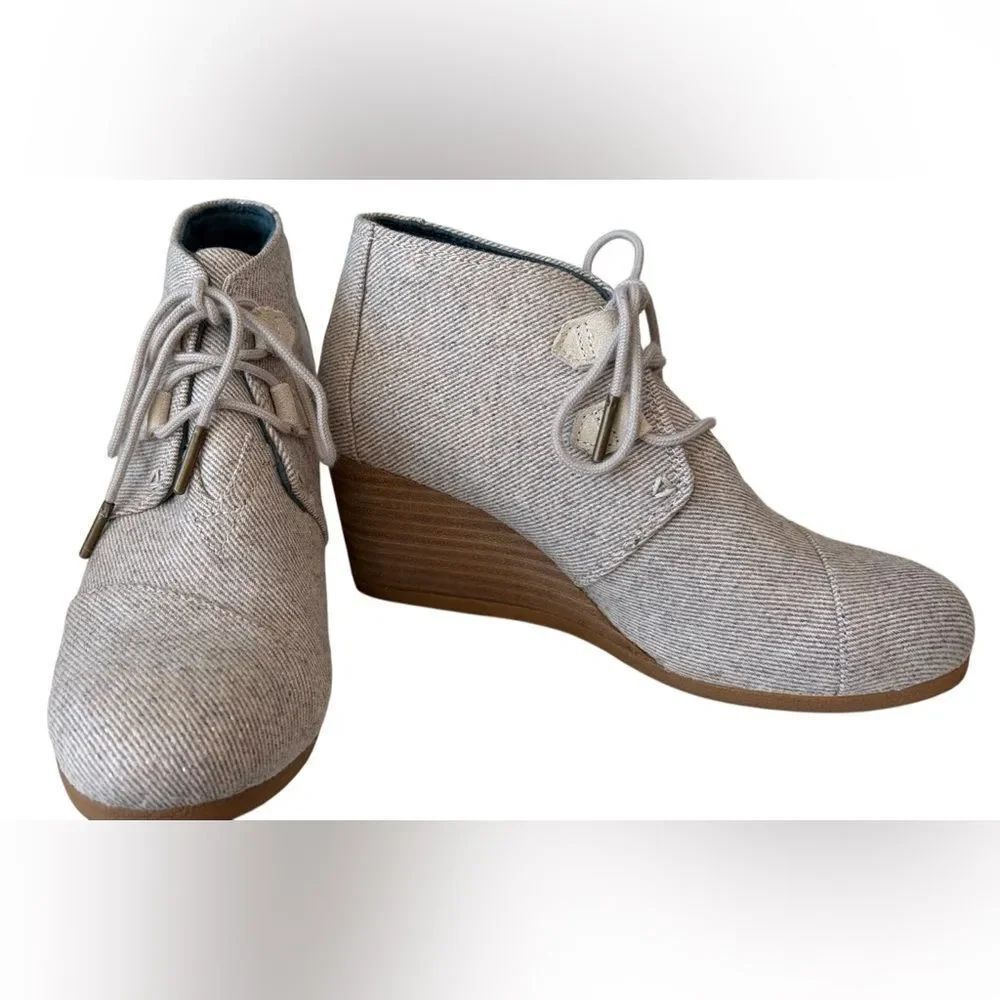 TOMS Desert Wedge Booties Natural Metallic Linen size 7.
